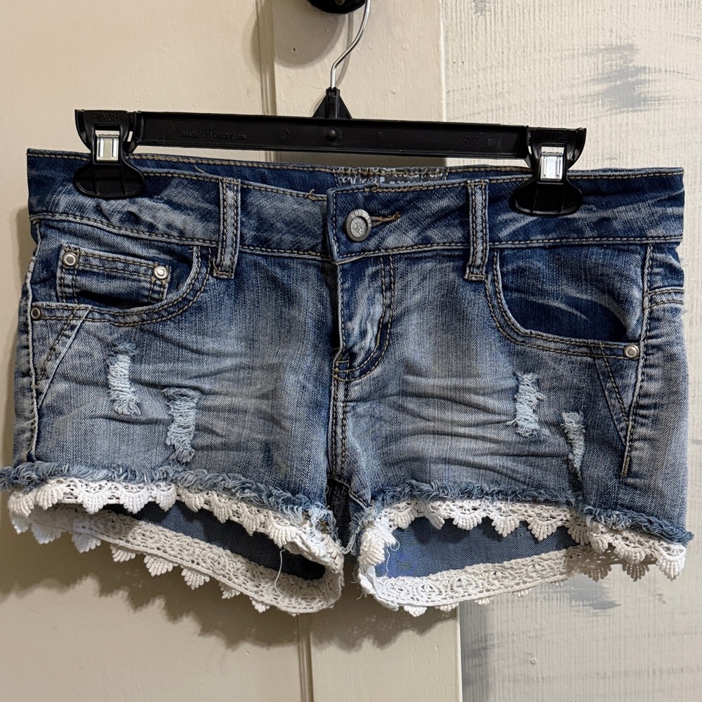 Denim Crochet Trim Short - Blue